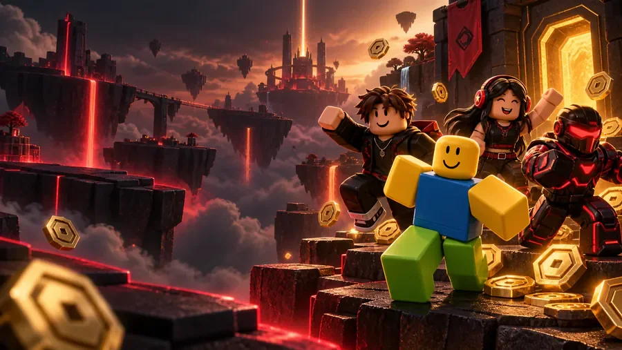 Personagens Roblox em um cenário de aventura
